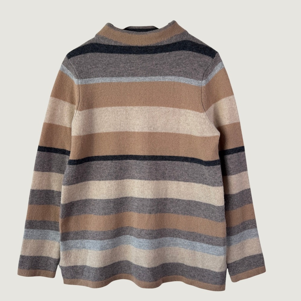 Paul Costelloe Pure Wool Sweater Size L Brown Tan Striped Y2k Neutral Clean girl